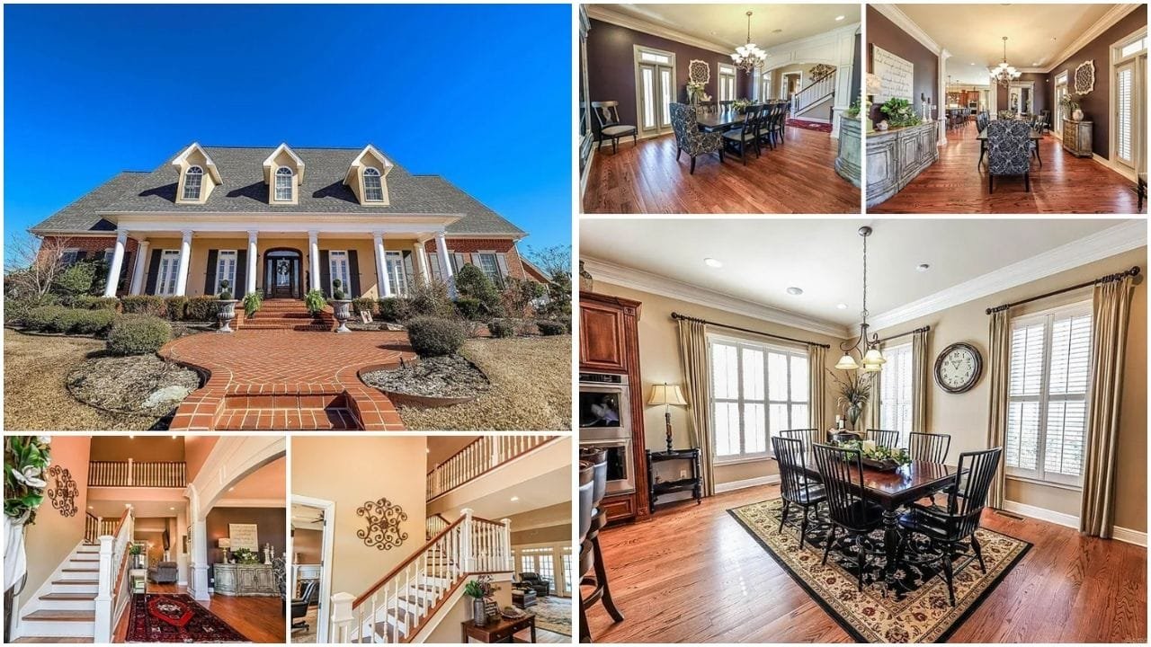 Aerial view of luxury homes and waterfront properties in El Dorado, Arkansas, highlighting the serene natural beauty and diverse real estate market