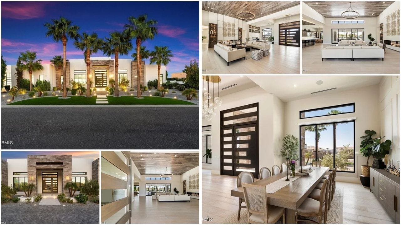 Luxury real estate in Peoria, Arizona modern home with waterfront view and spacious garden