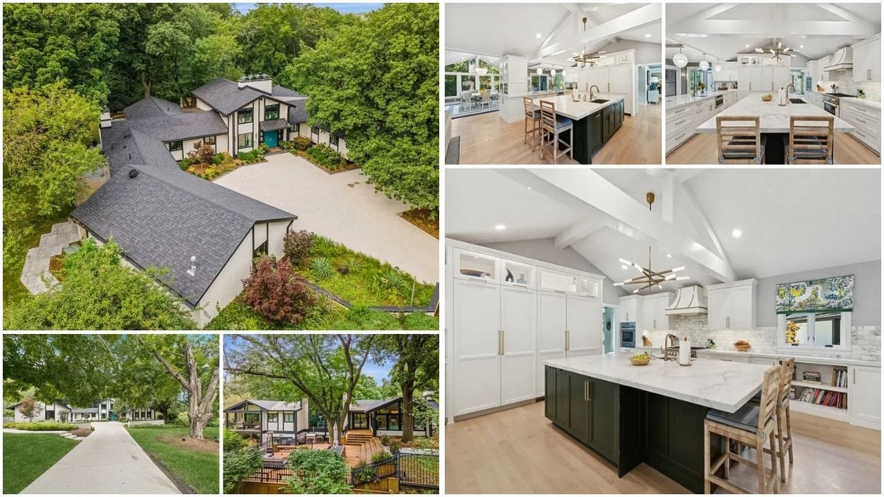 Aerial view of Des Moines, Iowa real estate, showcasing luxury homes, affordable apartments, and waterfront properties