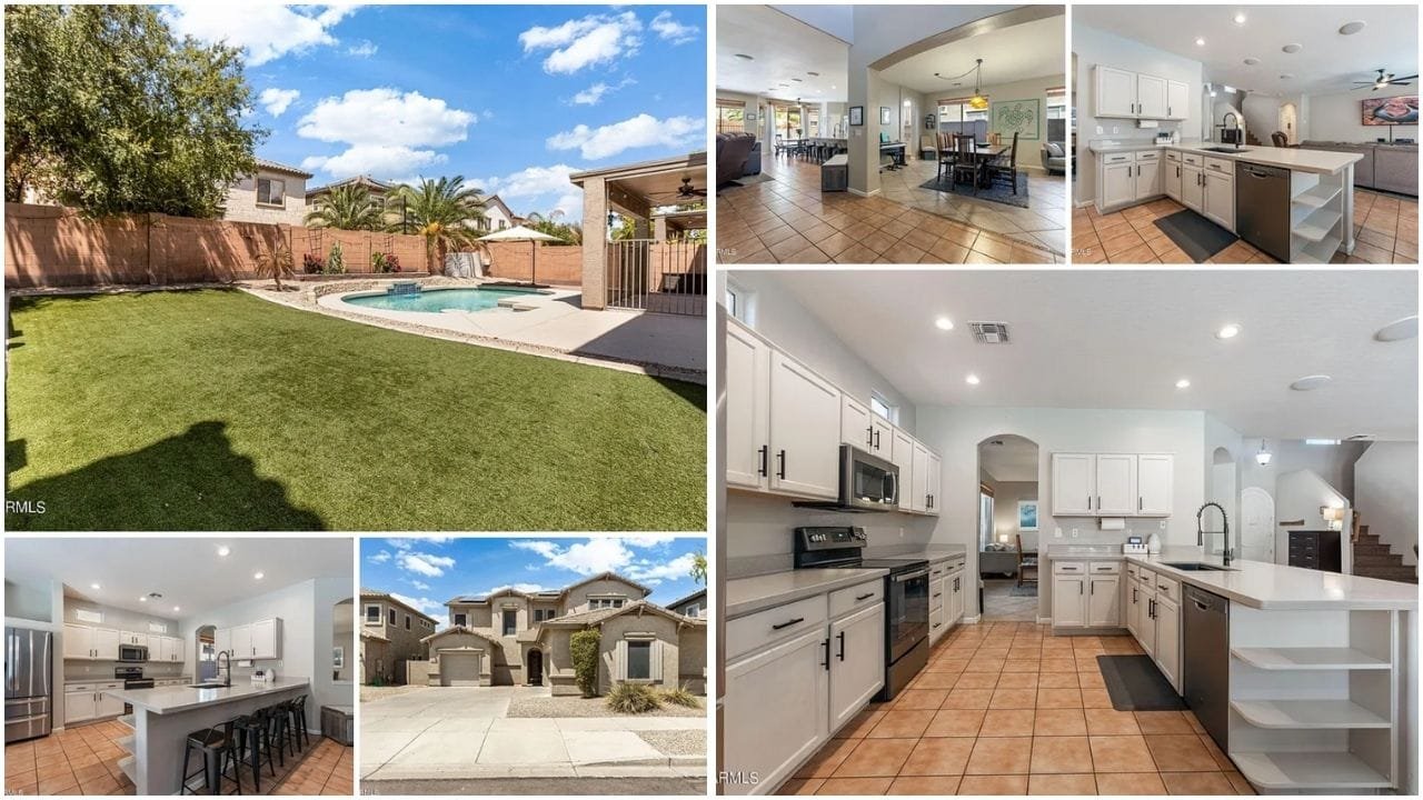 Aerial view of Goodyear, Arizona showcasing residential neighborhoods, luxury homes, and scenic landscapes
