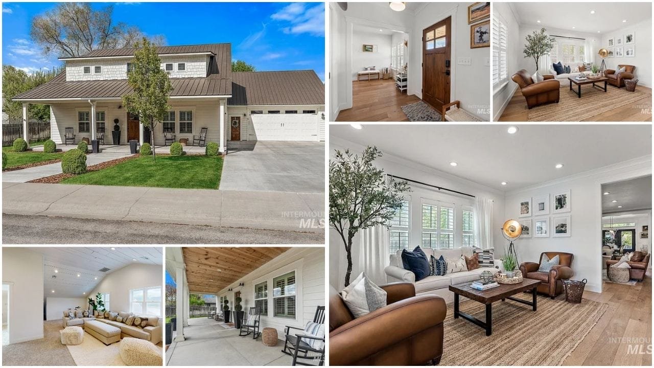 Aerial view of Mountain Home, Idaho, showcasing picturesque landscapes, residential neighborhoods, and real estate opportunities