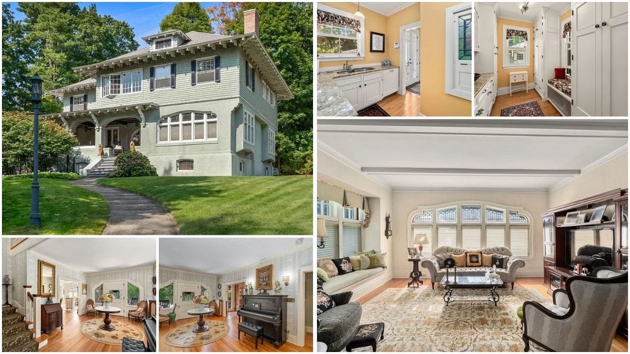 Aerial view of Worcester, Massachusetts showcasing diverse real estate options including waterfront properties, historic homes, and modern apartments