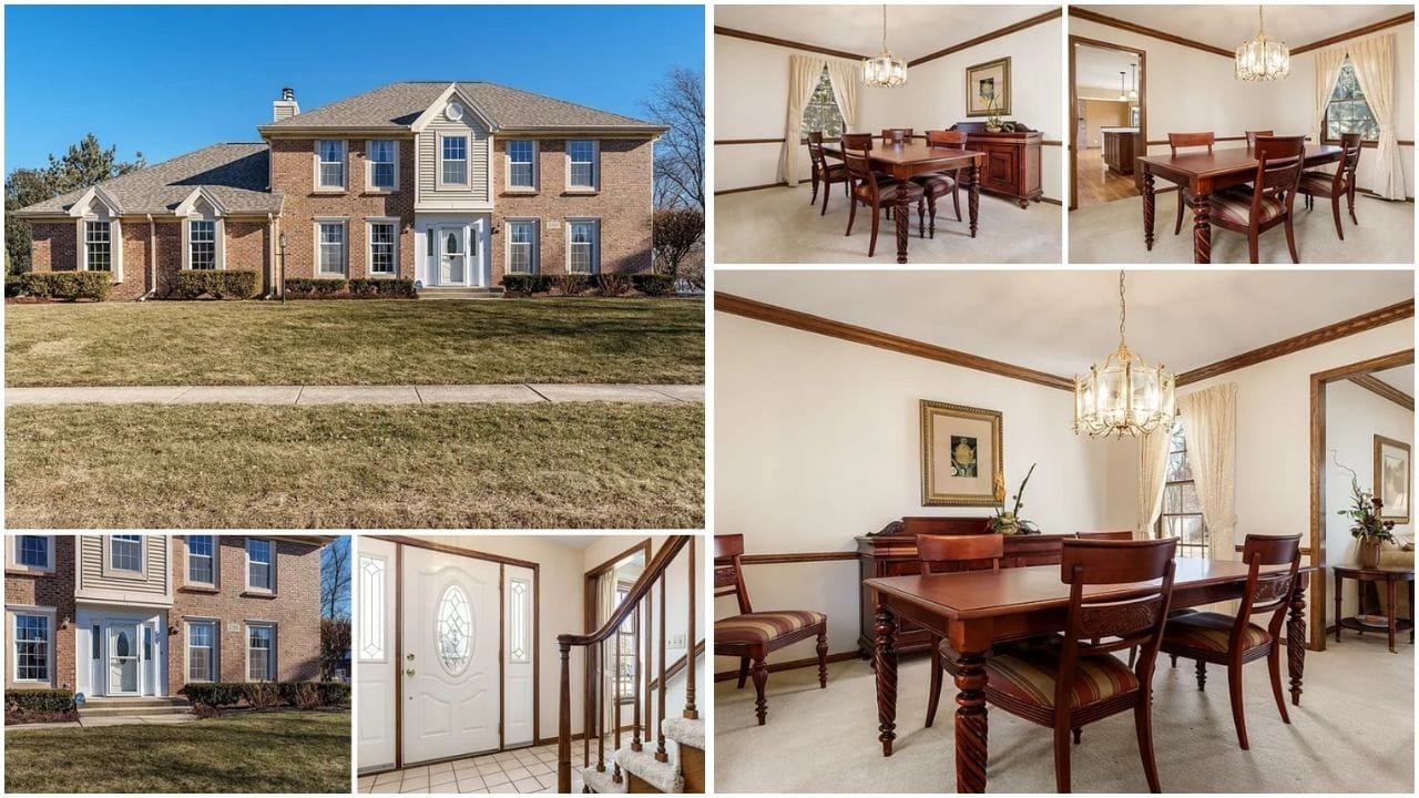 Aerial view of diverse homes and properties in Rockford, Illinois, highlighting luxury houses, apartments, and waterfront properties