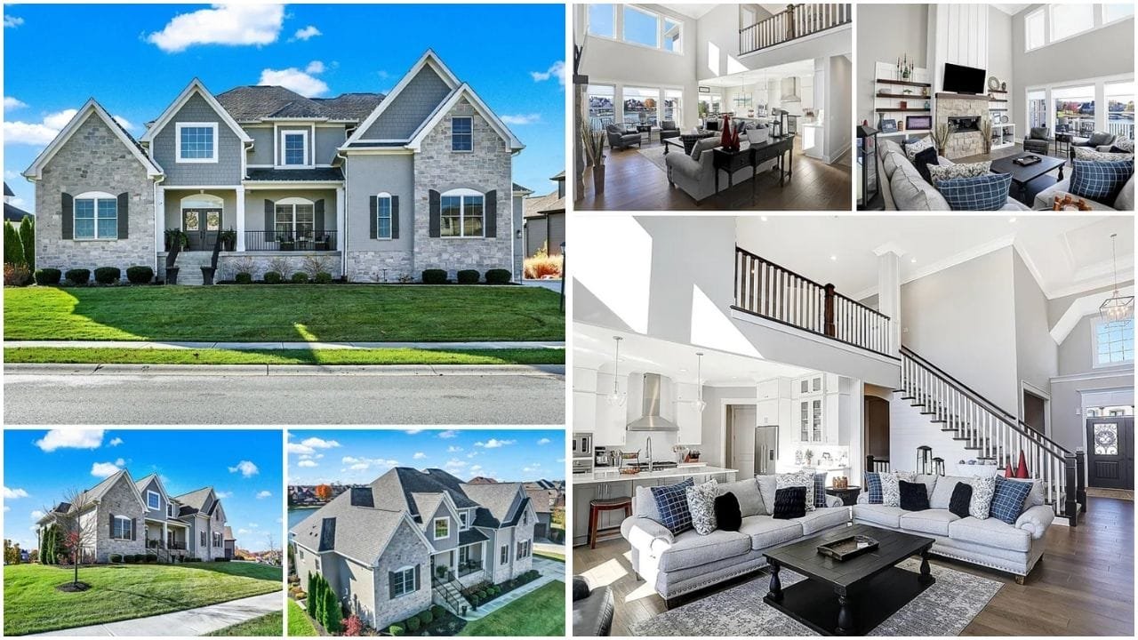 Aerial view of luxury homes and waterfront properties in Fishers, Indiana - Real estate guide