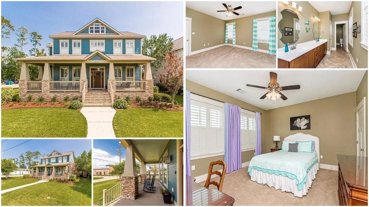 Aerial view of luxury homes and waterfront properties in Hammond, Louisiana