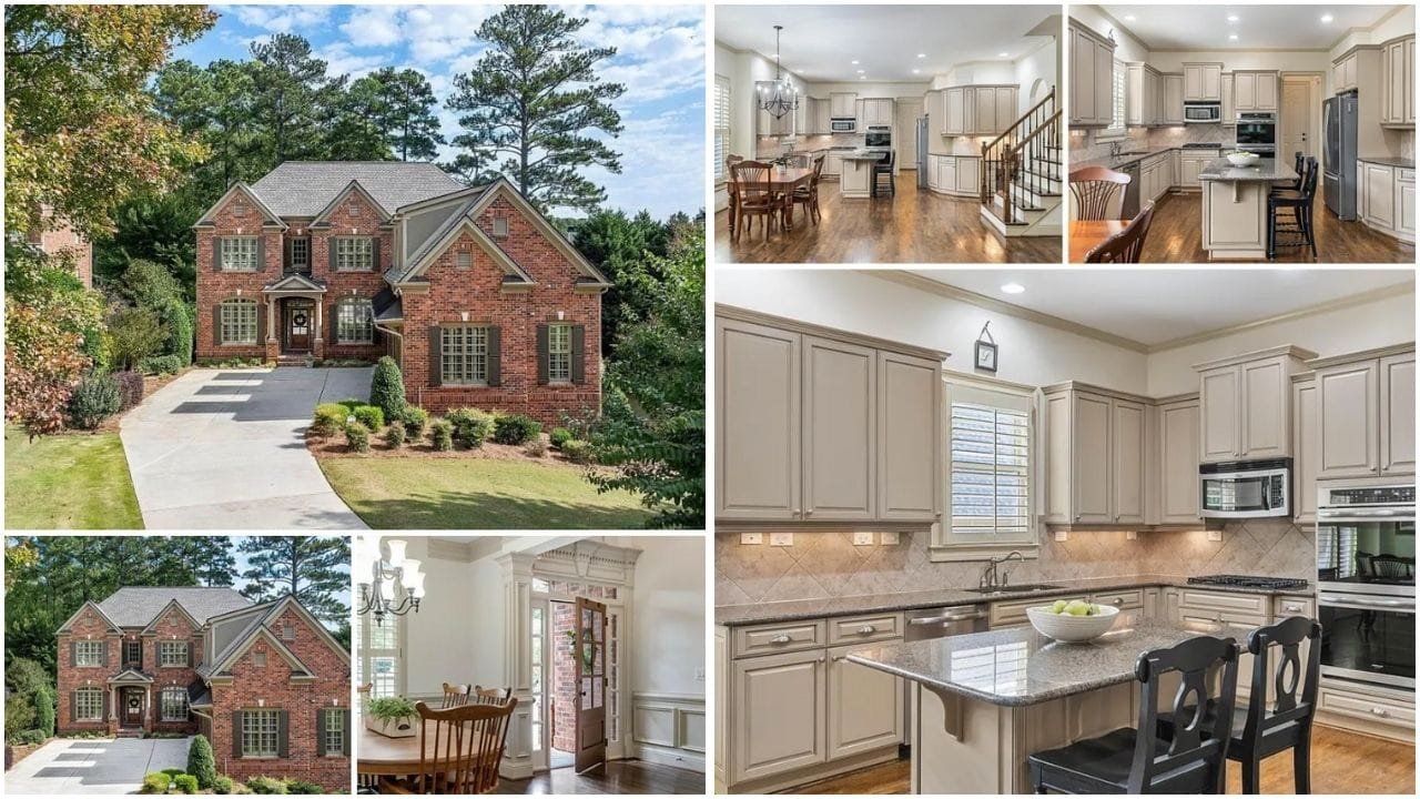 Arial view of luxury homes and apartments in Kennesaw, GA, showcasing vibrant neighborhoods and lush green parks