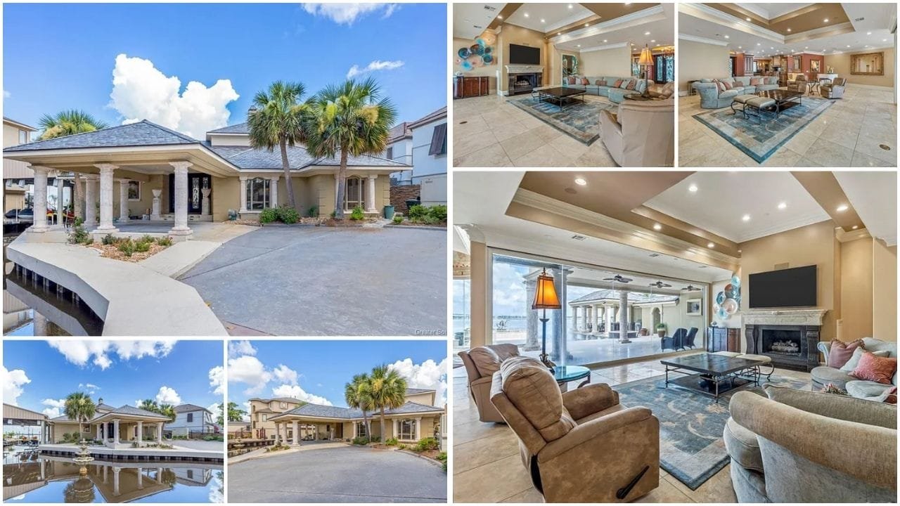 Luxury waterfront home in Lake Charles, Louisiana with a spacious garden and modern design