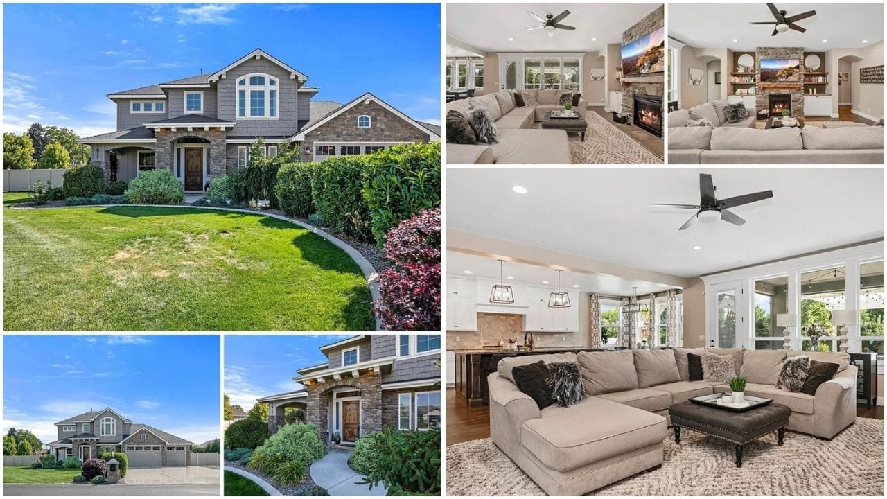 Stunning view of a luxury home in Nampa, Idaho, showcasing beautiful garden and modern design in the vibrant real estate market of 2025.