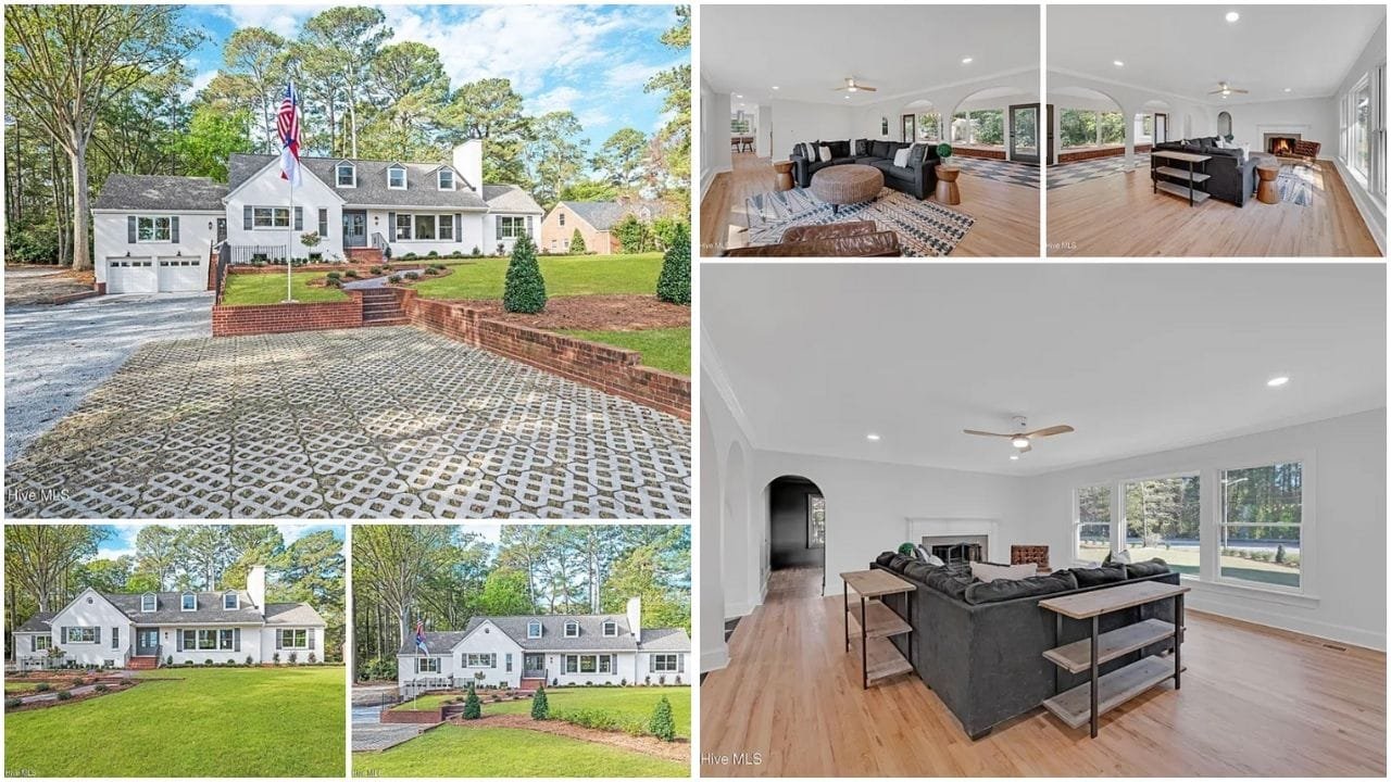 A panoramic view of Greenville, NC showcasing beautiful homes along the waterfront, vibrant downtown, and lush green parks. Discover real estate opportunities in this charming city