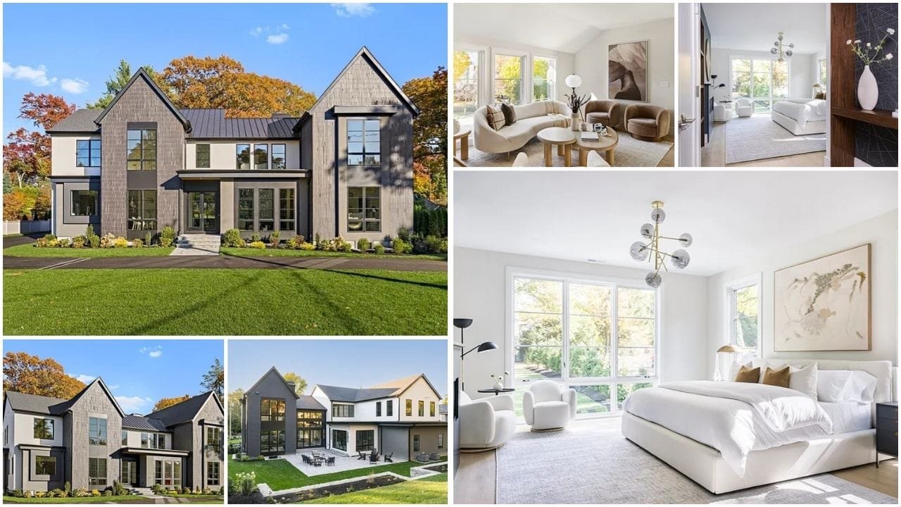 A picturesque aerial view of Newton, MA showcasing luxurious homes, serene waterfront properties, and vibrant neighborhoods