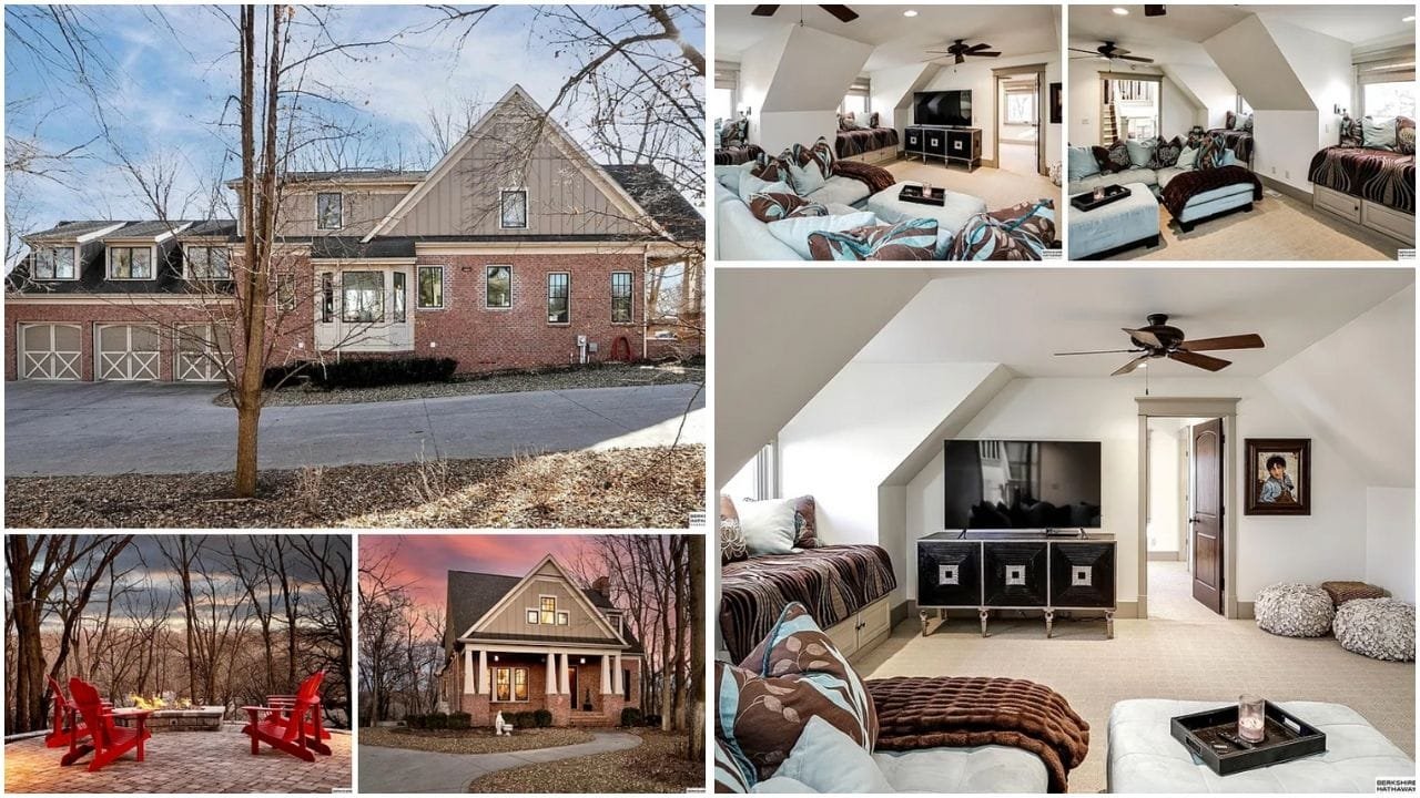 A picturesque view of Bellevue, Nebraska's luxury homes and waterfront properties, highlighting the diverse real estate market in County NE