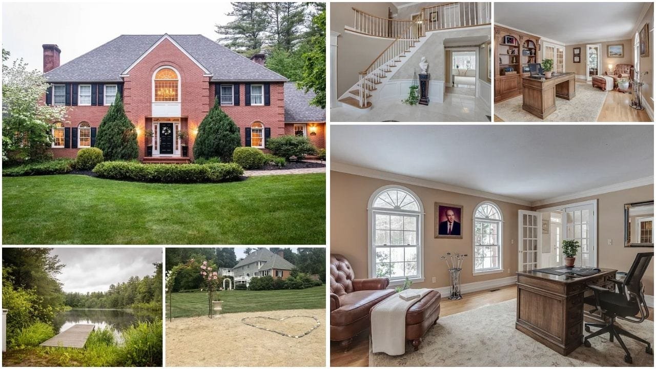 A scenic view of a luxurious home in Bedford, NH, highlighting the beautiful architecture and lush surroundings, representing the diverse real estate opportunities in Bedford, New Hampshire