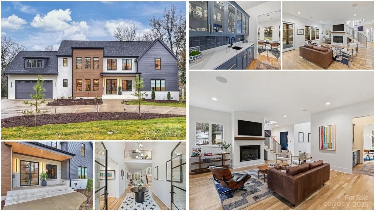 Aerial view of Charlotte, NC showcasing residential neighborhoods, modern apartments, and luxury homes