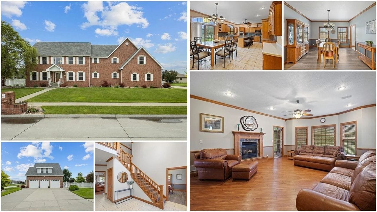 Aerial view of Columbus, Nebraska showcasing beautiful homes, waterfront properties, and vibrant neighborhoods