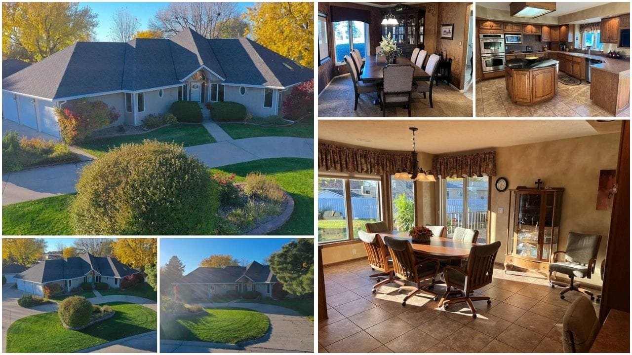 Aerial view of Hastings, Nebraska, showcasing residential neighborhoods and properties for sale