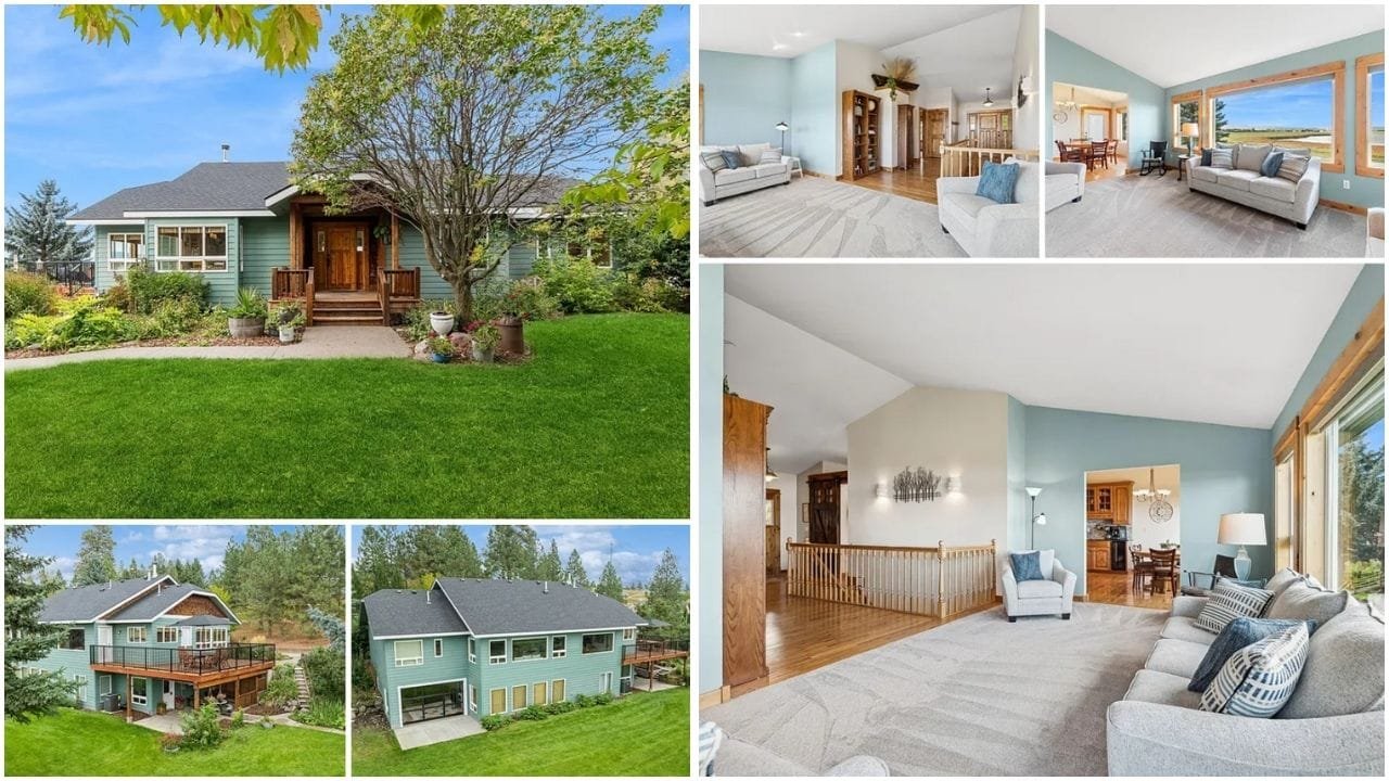 Aerial view of Kalispell, Montana showcasing luxury homes, waterfront properties, and scenic landscapes