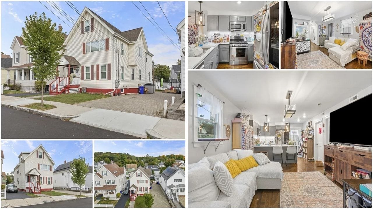 Aerial view of Malden, Massachusetts showcasing diverse real estate options including luxury homes, apartments, and waterfront properties