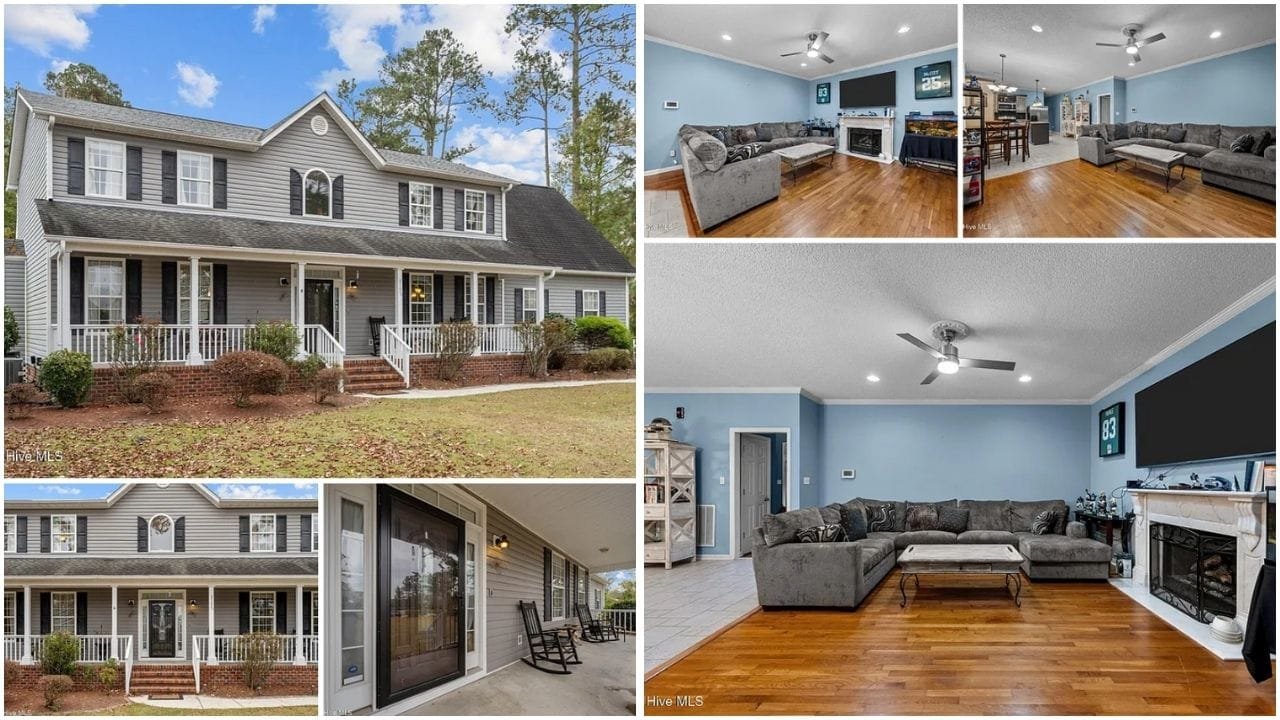 Aerial view of luxury and affordable homes in Jacksonville, North Carolina, highlighting key neighborhoods and real estate opportunities