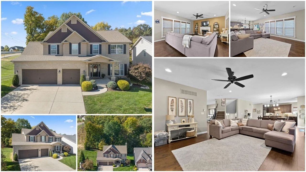 Aerial view of luxury homes and serene neighborhoods in O'Fallon, Missouri, showcasing diverse real estate options including waterfront properties and family-friendly areas