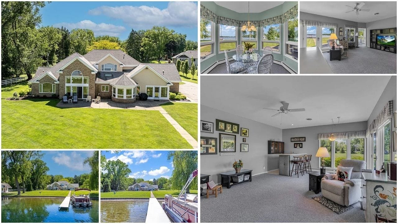 Beautiful waterfront home in Jackson, Michigan with spacious garden and modern interior design