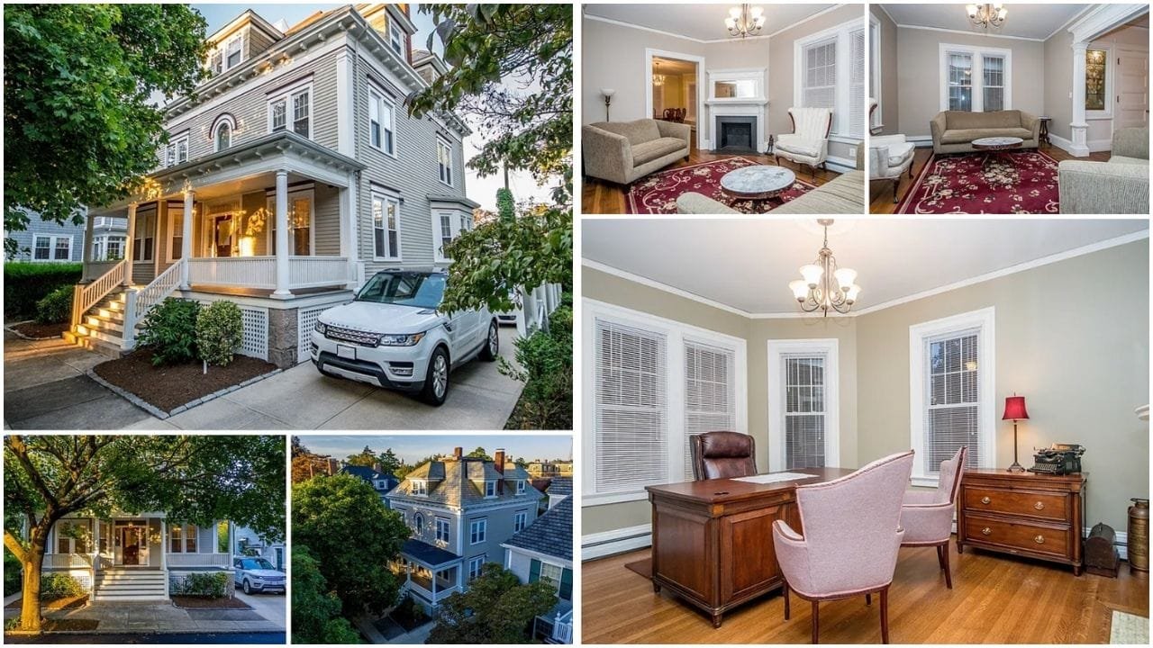 Stunning aerial view of New Bedford, MA waterfront properties and historic homes