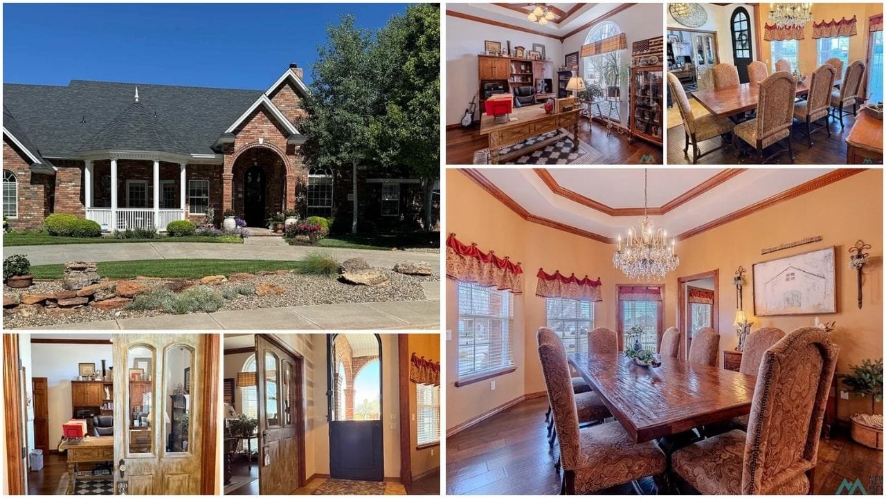 Beautiful aerial view of Clovis, New Mexico showcasing diverse real estate properties including homes, apartments, and townhomes with scenic surroundings