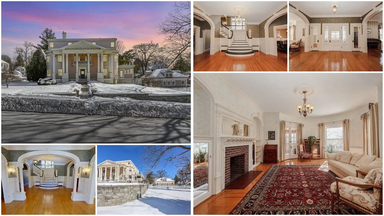 Stunning aerial view of New Hampshire real estate, showcasing luxury homes, serene waterfront properties, and vibrant neighborhoods