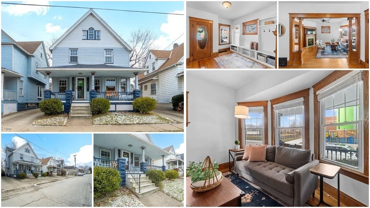 Stunning view of Cleveland, Ohio's waterfront skyline with diverse real estate properties