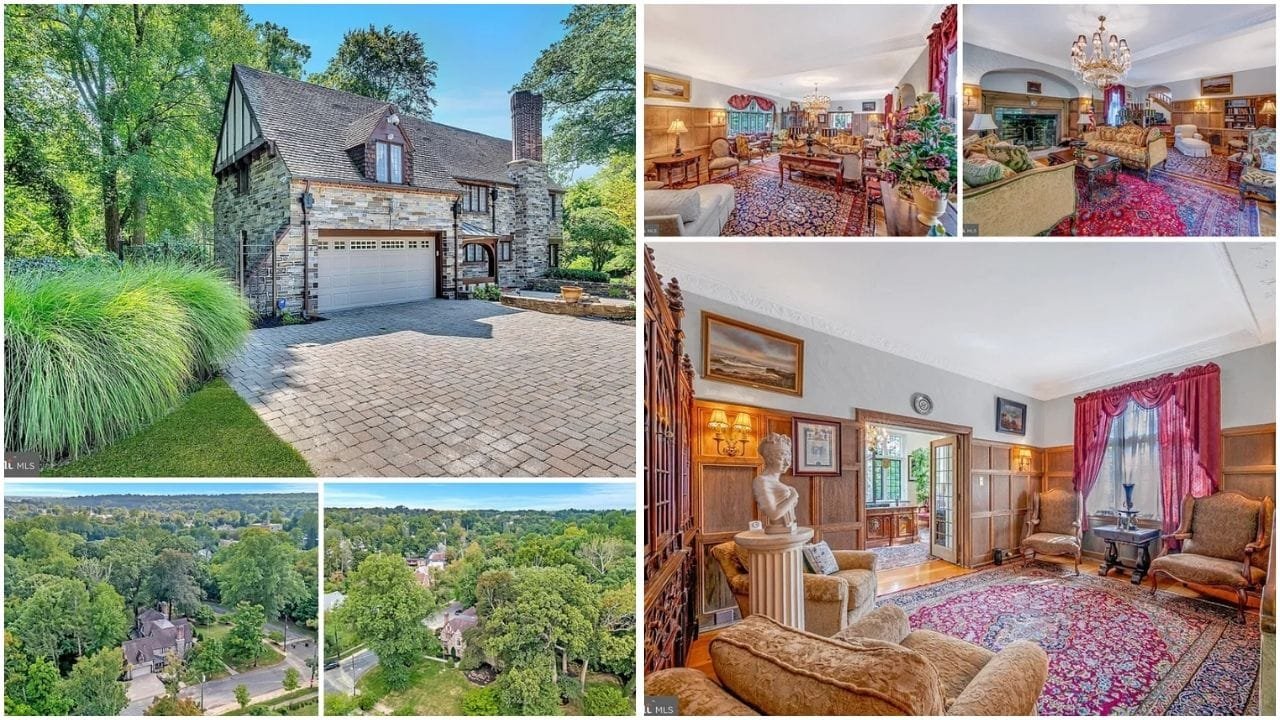 Stunning view of a beautiful luxury home in Trenton, New Jersey, showcasing the vibrant neighborhood and lush greenery